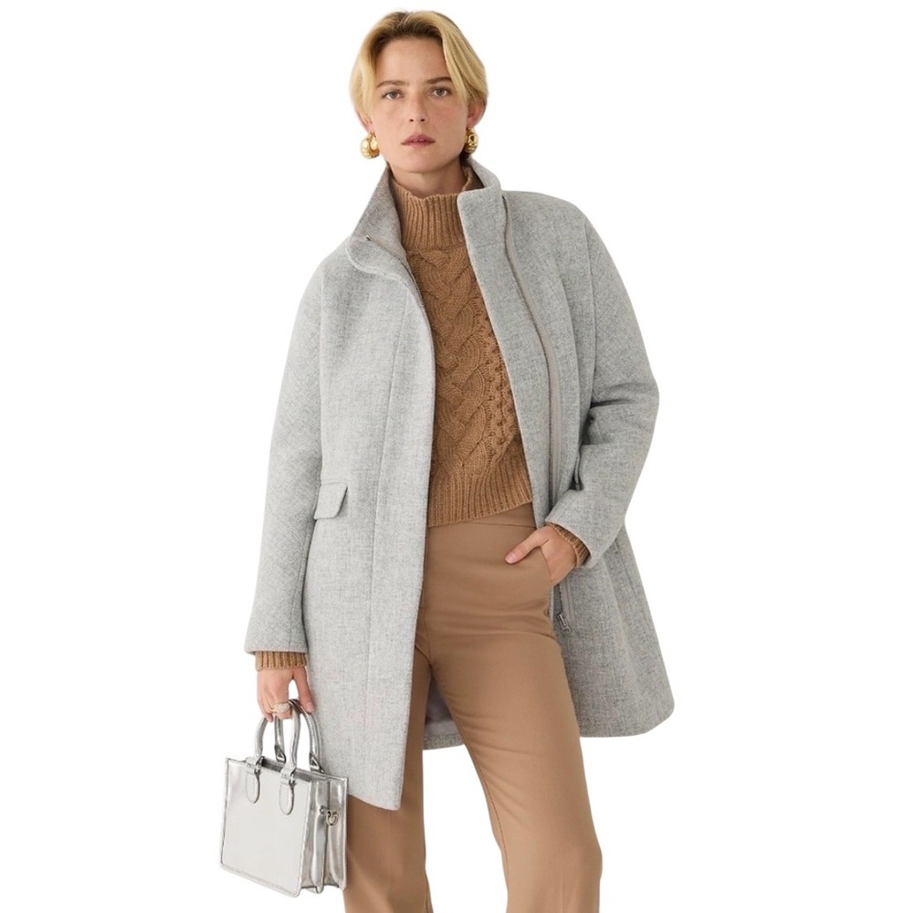 J.Crew Italian Stadium Cloth Nello Gori Wool Funnel Neck Coat Grey Womens L